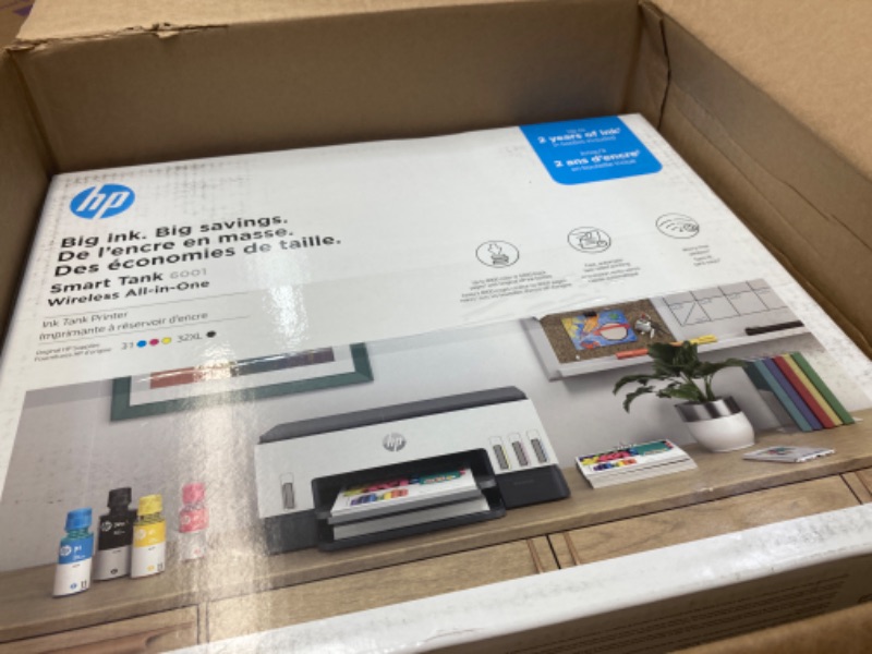 Photo 1 of HP Smart -Tank 6001 Wireless Cartridge-Free all in one printer, this ink -tank printer comes with up to 2 years of ink included, with mobile print, scan, copy (2H0B9A)