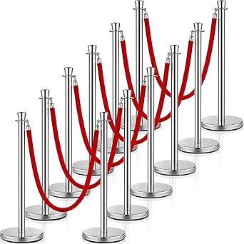 Photo 1 of 12 Pcs Stanchion Posts Queue, 5 ft Red Velvet Rope Stanchions and Velvet Ropes Stanchions with Red Rope Crowd Control Barriers Hollow Base and Velvet Ropes Set for Party Supplies