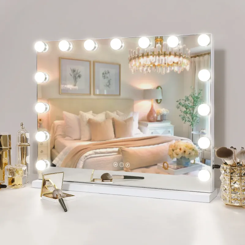 Photo 1 of Fenchilin 23''x19'' Hollywood Vanity Mirror with Lights USB Charging Tabletop Wall Mount Metal White
