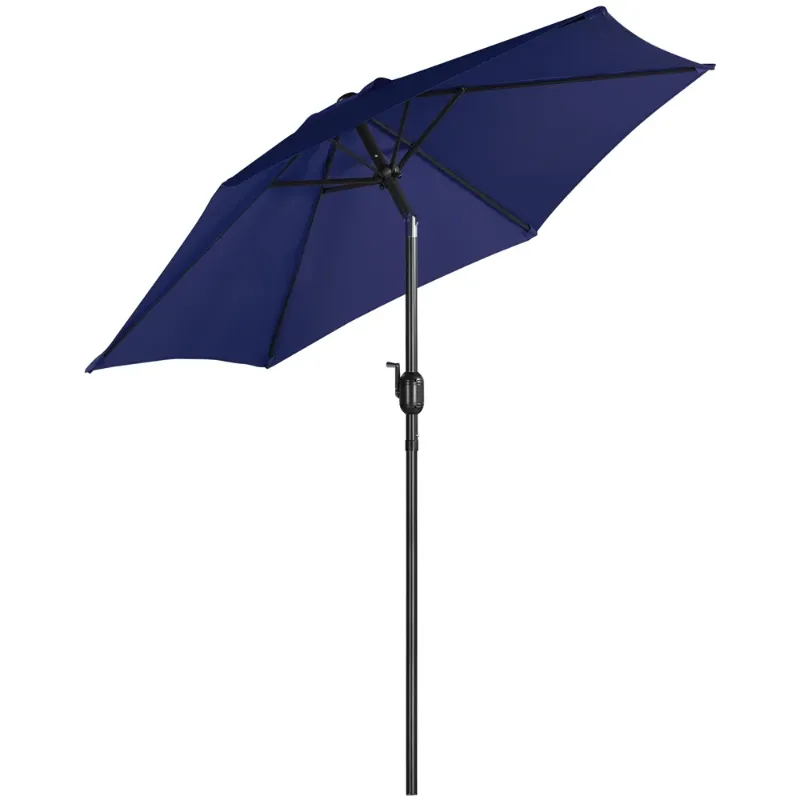 Photo 1 of Alden Design 7.5FT Patio Umbrella with 6 Ribs Push Button Tilt and Crank for Garden, Navy Blue
