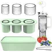 Photo 1 of 4 PACK Ice Cube Tray for Stanley Cup Tumbler, 3PCS Large Silicone Hollow Cylinder Ice Cube Molds Compatible with 20-40 Oz Tumbler, Ice Cube Mold Freezer with Lid and Bin for Chilling Drinks (Green)