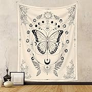 Photo 1 of 4 PC Tapzen Butterfly Tapestry Astrology Floral Tarot Tapestry for Bedroom Aesthetic Vertical Moth Beige Tapestry Wall Hanging Celestial Moon Phases Wall Tapestry for Bedroom Living Room (40 x 30 inches)