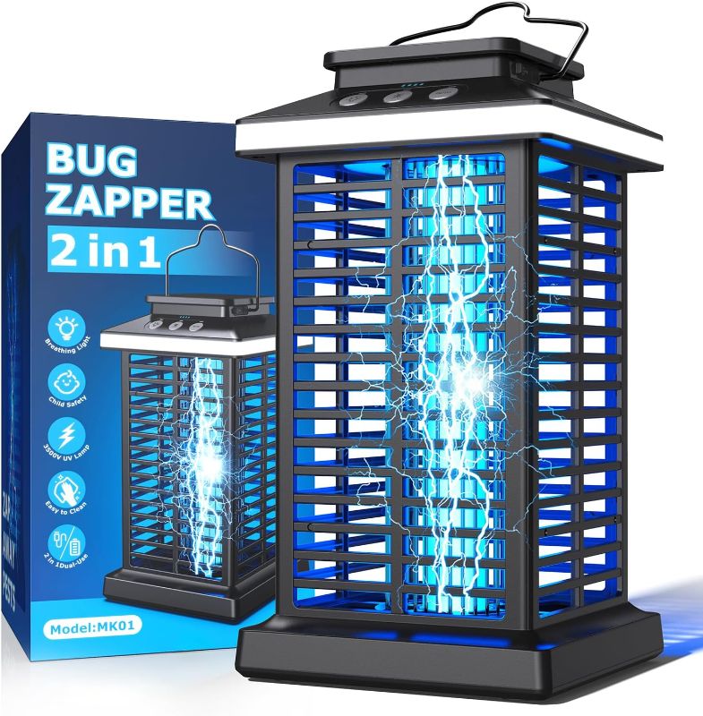 Photo 1 of Bug Zapper Outdoor, Mosquito Zapper 2 in 1 Portable & Rechargeable Bug Zapper Outdoor with 4000mAh Battery & LED Night Light, 4000V Electric Fly Zapper for Outside,Patio,Backyard,Garden