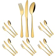 Photo 1 of Gold Flatware Set for 6 Rustproof Stainless Steel Silverware Cutlery 18 Pcs Golden Dinner Knife Forks and Spoons Dinning Tableware Utensils for Home and Restaurant Lunch Dinner