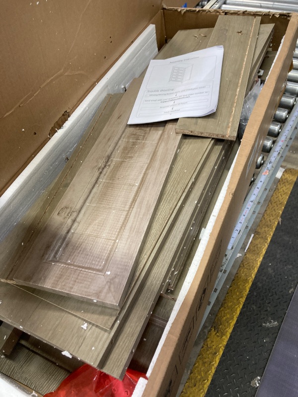Photo 1 of ****MISSING PARTS***Jocoevol 5 Drawer Dresser for Bedroom, Farmhouse Dresser with Deep Drawers, Tall Grey Dresser Wooden Dresser Chest of Drawers for Living Room, Hallway, Entryway (Grey, 5 Drawer)