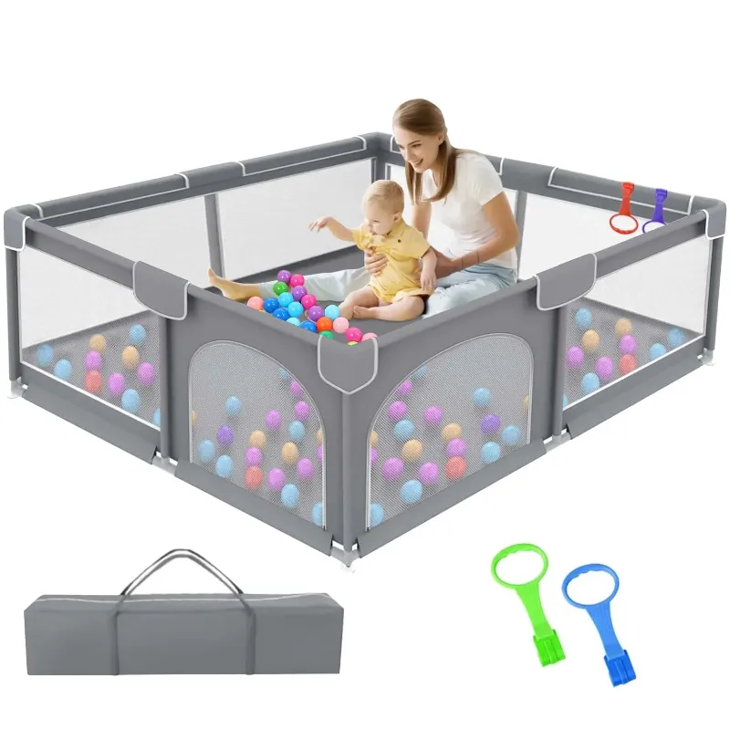 Photo 1 of (poles only) Ucradle Baby Playpen, 50x50x27" Large Activity Center with Gate, Anti-Slip Base, Gray
