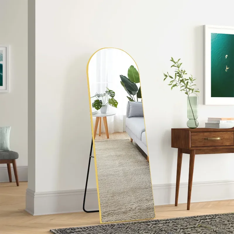 Photo 1 of 59"x16" Arched Full Length Mirror Full Body Floor Mirror with Stand for Bedroom Cloakroom, Gold
