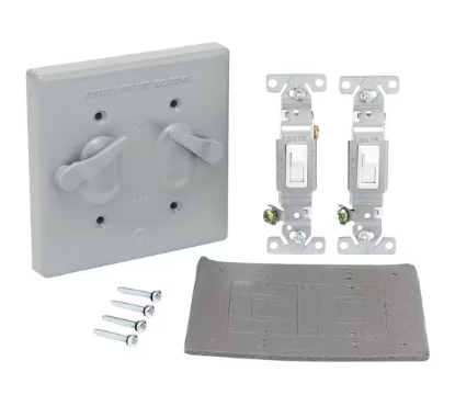 Photo 1 of 2-Gang Metallic Weatherproof Toggle Switch Cover Kit, Gray