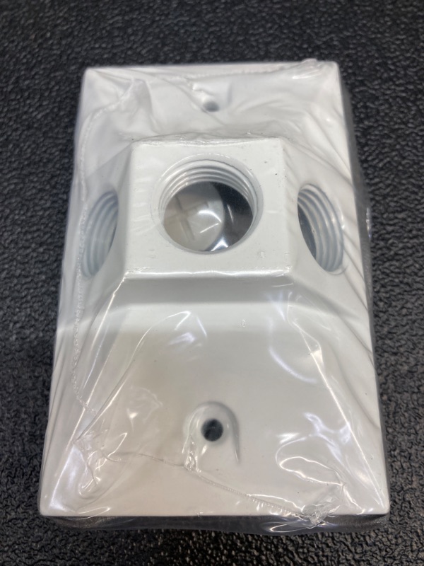Photo 1 of 1-Gang Metallic Weatherproof Cover with (3) 1/2 in. Holes, White
