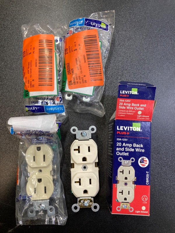 Photo 3 of 20 Amp Commercial Grade Duplex Outlet, Light Almond (1pk) | 15 Amp CO/ALR Duplex Outlet, Ivory (3pk)
