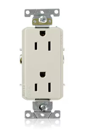 Photo 3 of 15 Amp Industrial Grade Narrow-Body Duplex Outlet, Gray | 20 Amp Residential Grade Self Grounding Tamper Resistant Duplex Outlet, White | Decora Plus 15 Amp Industrial Grade Duplex Outlet, Light Almond [Mixed Bundle]
