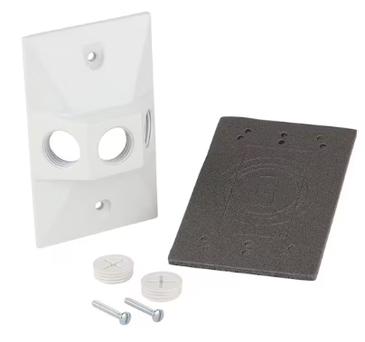 Photo 1 of 1-Gang Metallic Weatherproof Cover with (3) 1/2 in. Holes, White (3 pk.) | White Outdoor Flood Light Weatherproof Lamp holder with External Rubber Gasket and Cover (1 pk.) | 1-Gang Blank Non-Metallic Weatherproof Cover, White (1 pk.) | 1-Gang Blank Metall