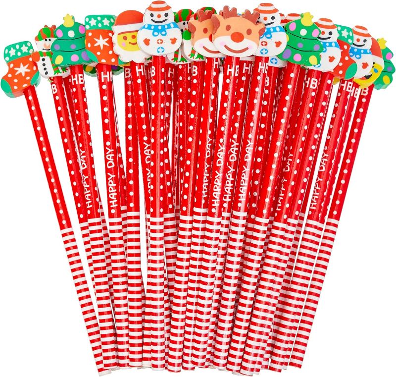 Photo 2 of THE TWIDDLERS 3 PACK - 24 COUNT Mini Christmas Activity Books for Kids, Include Coloring Books, Puzzles & Games - Xmas Stocking Fillers, Classroom Prizes, Thanksgiving Gift, Holiday Kids Party Favor | THE TWIDDLERS 50 Christmas Pencils with Eraser Toppers