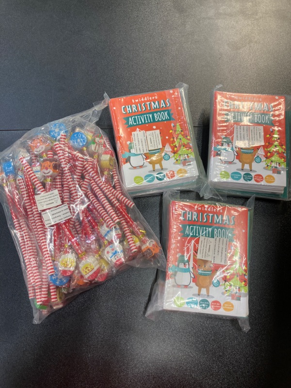 Photo 3 of THE TWIDDLERS 3 PACK - 24 COUNT Mini Christmas Activity Books for Kids, Include Coloring Books, Puzzles & Games - Xmas Stocking Fillers, Classroom Prizes, Thanksgiving Gift, Holiday Kids Party Favor | THE TWIDDLERS 50 Christmas Pencils with Eraser Toppers