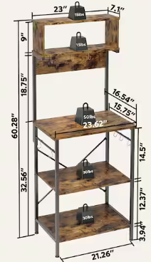 Photo 1 of 23.62 in. Rustic Brown Baker's Rack with Microwave Compatibility