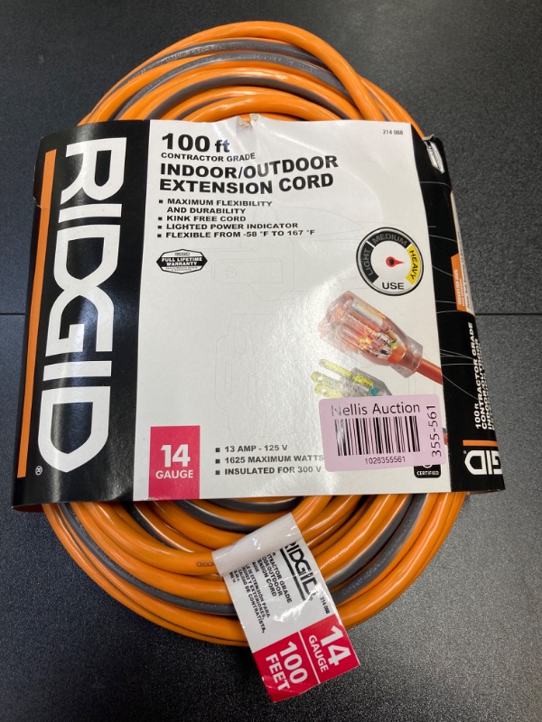 Photo 2 of 100 ft. 14/3 Extension Cord, Orange and Gray