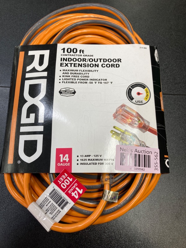 Photo 2 of 100 ft. 14/3 Extension Cord, Orange and Gray