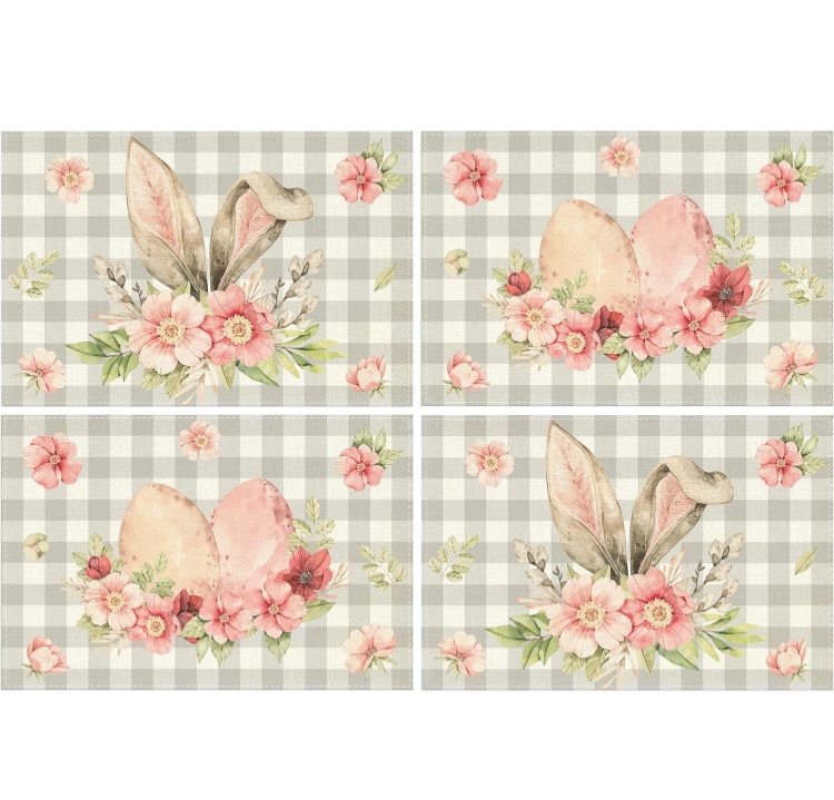 Photo 3 of *** Mixed Bundle *** Easter Table Runner Happy Easter Table Cover Watercolor Easter Decorations and Supplies for Home Party (3Pk) | Easter Placemats Decor for Kitchen Dining Room Decorations (1pk)