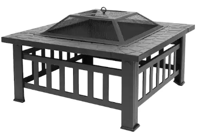 Photo 1 of  Square Metal Wood Burning Fire Pit Table in Black 32 in. W x 14 in. H