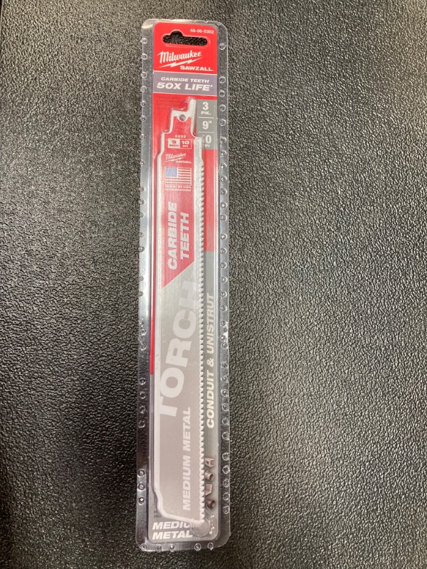 Photo 1 of 9 in. 10 TPI The TORCH with Carbide Teeth Metal Cutting Sawzall Reciprocating Saw Blade (3-Pack)
