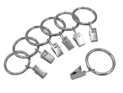 Photo 1 of Brushed Nickel Steel Curtain Rings with Clips (Set of 7) - 3pk.