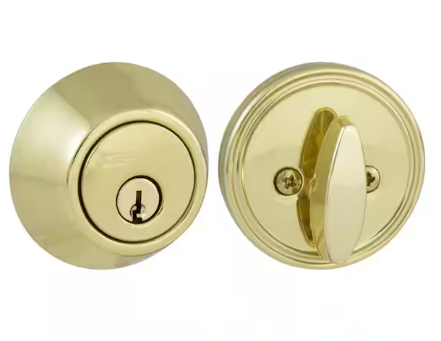 Photo 1 of DEFIANT Polished Brass Single Cylinder Deadbolt | Kwikset 6 Way Adjustable Plain Latch in Polished Brass *** MIXED BUNDLE ***