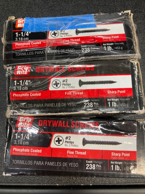 Photo 1 of #6 x 1-1/4 in. Philips Bugle-Head Fine Thread Drywall Screws (1 lb./Pack) - 3pk.
