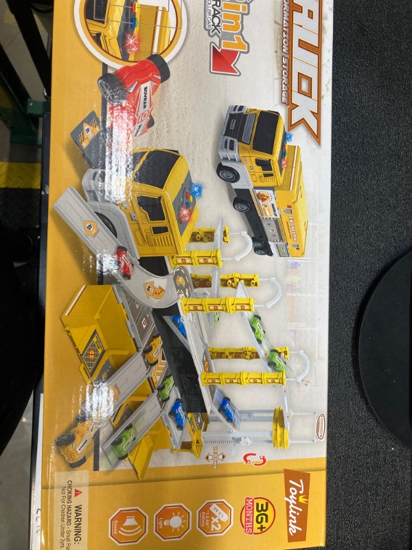 Photo 2 of Toylink Kids Race Track City Car Garage Toys for for 3 4 5 6 Years Old Boys, Large Transport Carrier Truck with Light & Sound, Construction Toys Vehicle Playset Gifts for Toddler Boys Girls