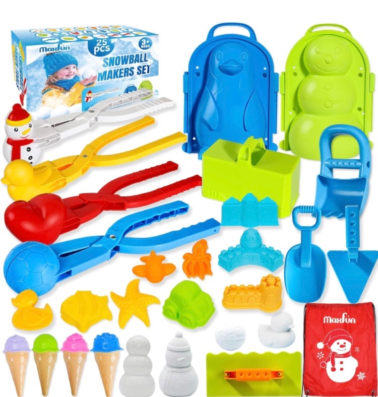 Photo 1 of Max Fun 25Pcs Winter Snowball Tool Kit with Handle for Snow Ball Shapes Fights Duck for Kids Toddlers Adults Outdoor Sand Molds Beach Toys