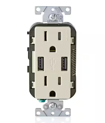 Photo 1 of 3.6A USB Dual Type A In-Wall Charger with 15 Amp Tamper-Resistant Outlets, Light Almond
