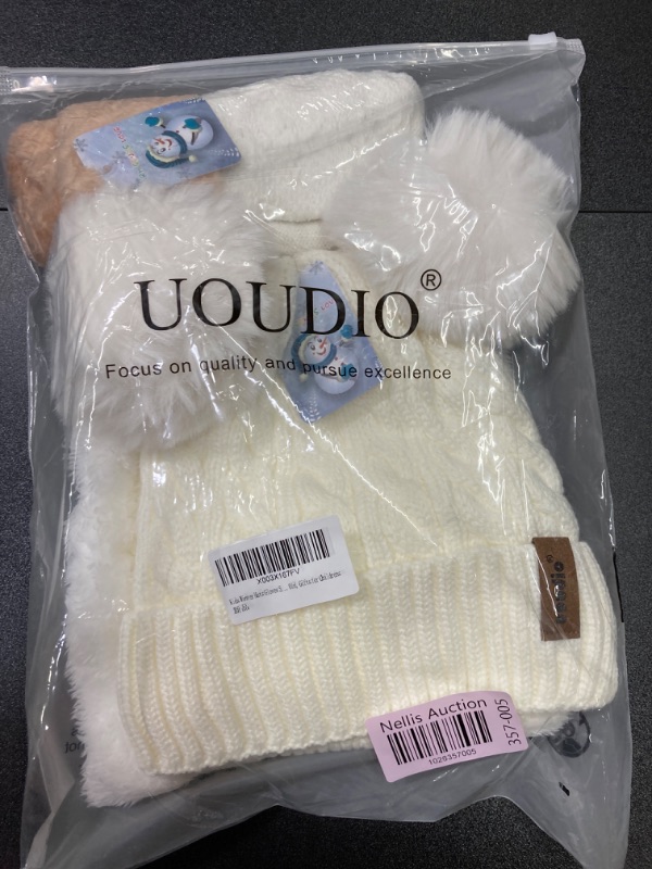 Photo 2 of Kids Winter Hats Gloves Scarf Set for Girls Boys Toddler Warm Fleece Lining for 1-10 Years Old M-white Medium