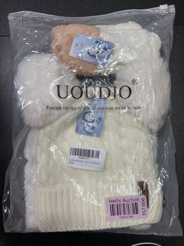 Photo 1 of Kids Winter Hats Gloves Scarf Set for Girls Boys Toddler Warm Fleece Lining for 1-10 Years Old M-white Medium