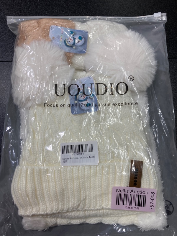 Photo 1 of Kids Winter Hats Gloves Scarf Set for Girls Boys Toddler Warm Fleece Lining for 1-10 Years Old M-white Medium