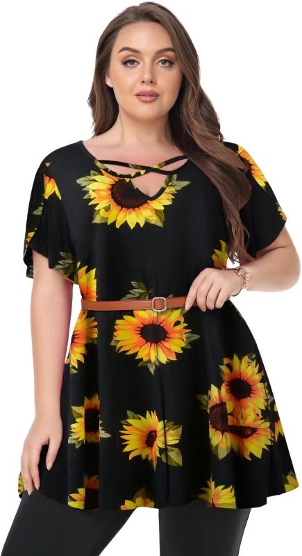 Photo 1 of LARACE Plus Size Tops for Women Summer Sexy V Neck Tunic Tops Short Sleeve Crisscross Shirts Blouse
 - 2x