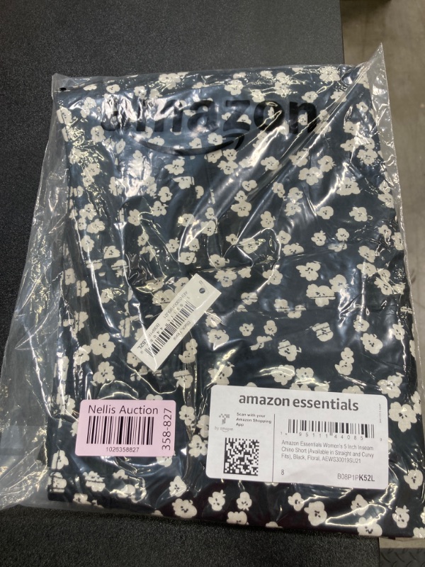 Photo 2 of Amazon Essentials Women's Mid-Rise Slim-Fit 5 Inch Inseam Khaki Short (Available in Straight and Curvy Fits) Straight Black White Floral 8