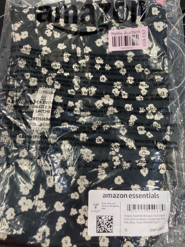 Photo 2 of Amazon Essentials Women's Mid-Rise Slim-Fit 5 Inch Inseam Khaki Short (Available in Straight and Curvy Fits) Straight Black White Floral 10