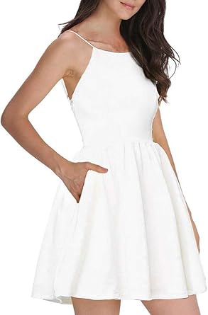 Photo 1 of FANCYINN Women Short Dress Sexy Spaghetti Strap Backless Mini Casual Dress Blackish White XX-Small