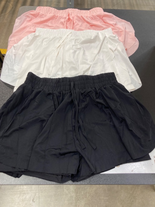 Photo 2 of EXARUS Girls Butterfly Shorts Flowy Athletic 2 in 1 Tennis Gym Cheer Skirt Skort Dance Running Preppy Clothes 12Y A-black/White/Pink