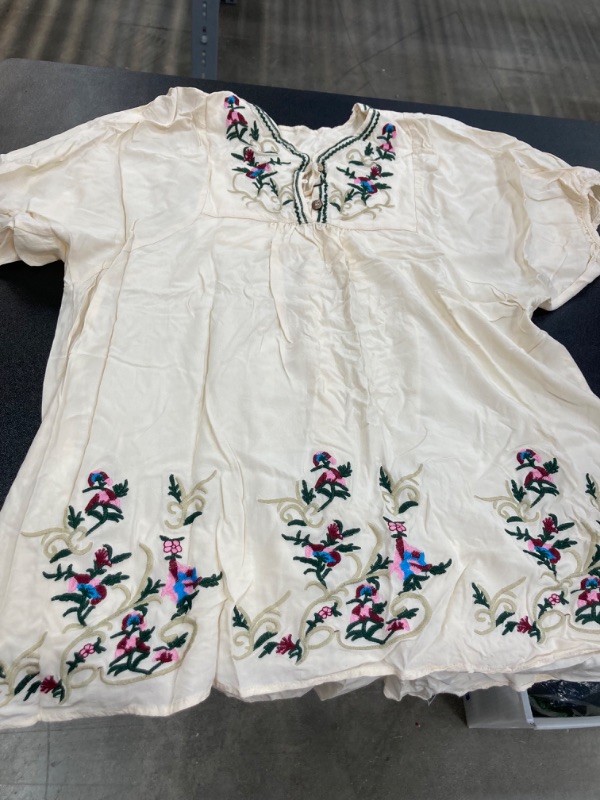 Photo 2 of **Short Sleeves, see the next photo** Women's Summer Bohemian Embroidery t-shirt Blouse Beige size Large