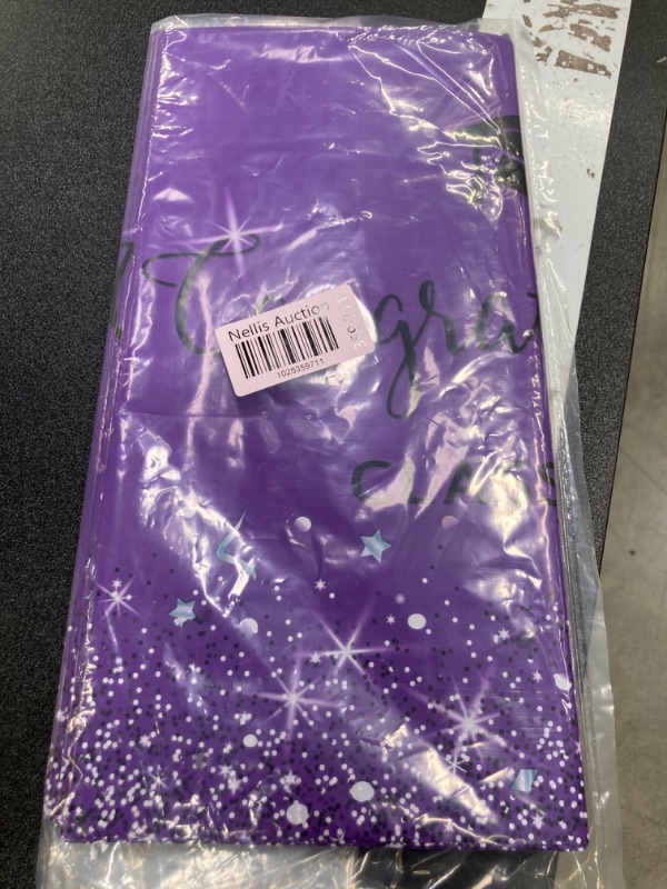 Photo 2 of 6 Pack Class of 2024 Graduation Tablecloths,Foil Dot Plastic Disposable Rectangle Table Covers for 2024 High School University College Graduation Party Decorations,108*54 Inch (Purple and Black) Purple Black 6pcs