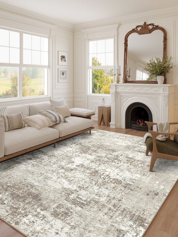 Photo 1 of BERTHMEER 6'x9' Beige Abstract Area Rugs for Living Room Bedroom Dining Room Office Farmhouse Distressed Machine Washable Non-slip