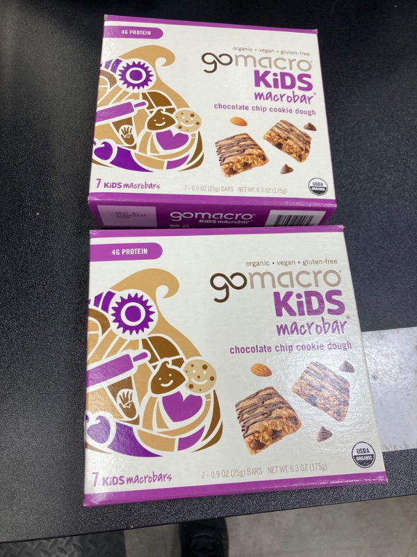 Photo 2 of **2 Pack Expired 08/27/2024** GoMacro Kids MacroBar Organic Vegan Snack Bars - Chocolate Chip Cookie Dough (0.90 Ounce Bars, 7 Count) Chocolate Chip Cookie Dough 7 Count 