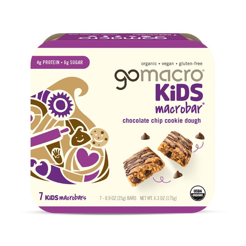 Photo 1 of **2 Pack Expired 08/27/2024** GoMacro Kids MacroBar Organic Vegan Snack Bars - Chocolate Chip Cookie Dough (0.90 Ounce Bars, 7 Count) Chocolate Chip Cookie Dough 7 Count 