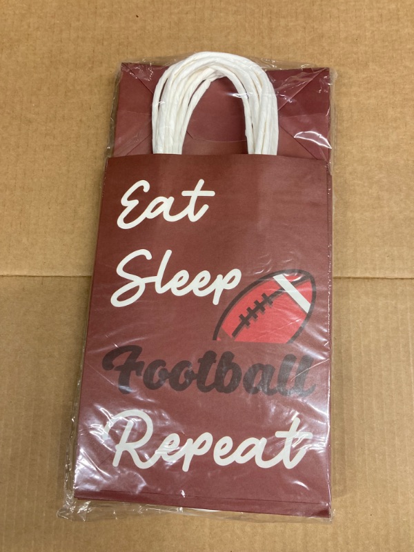 Photo 2 of 12 Pcs Football Birthday Goodie Bags Football Gift Bags Football Treat Bags with Handles for Kids Sports Theme Birthday Decorations Paper Party Bags Event Gift Bag