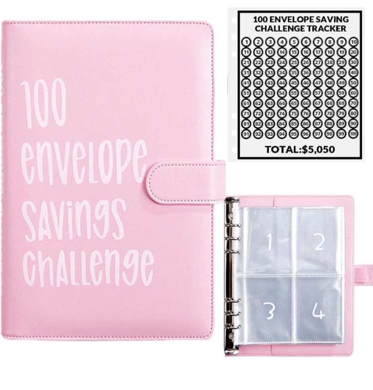 Photo 1 of ** 2 PACKS ** 100 Envelope Money Saving Challenge Binder, Fun and Easy Way to Save $5,050, Budget Book with Cash Envelopes for Office, Home, School (Pink)