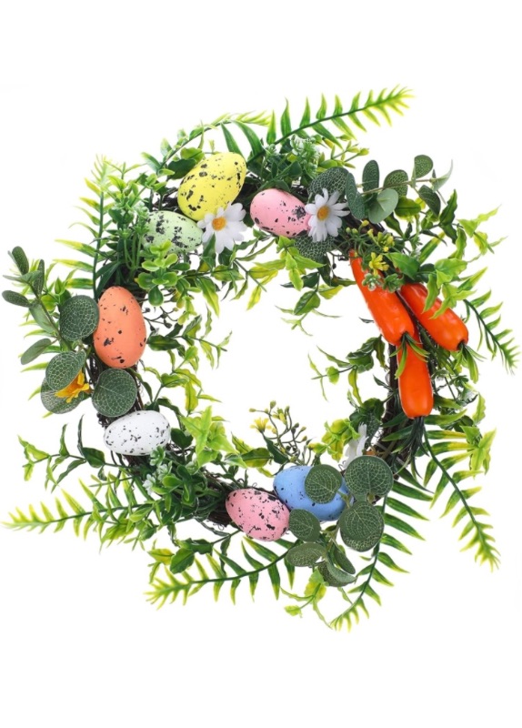 Photo 4 of 
AFRITEE Easter Front Door Wreath - 13 inch Handmade Green Spring Floral Wreath Garland with Colorful Eggs Carrot Hanging On Decoration for Home Front Door Outdoor Wall Window