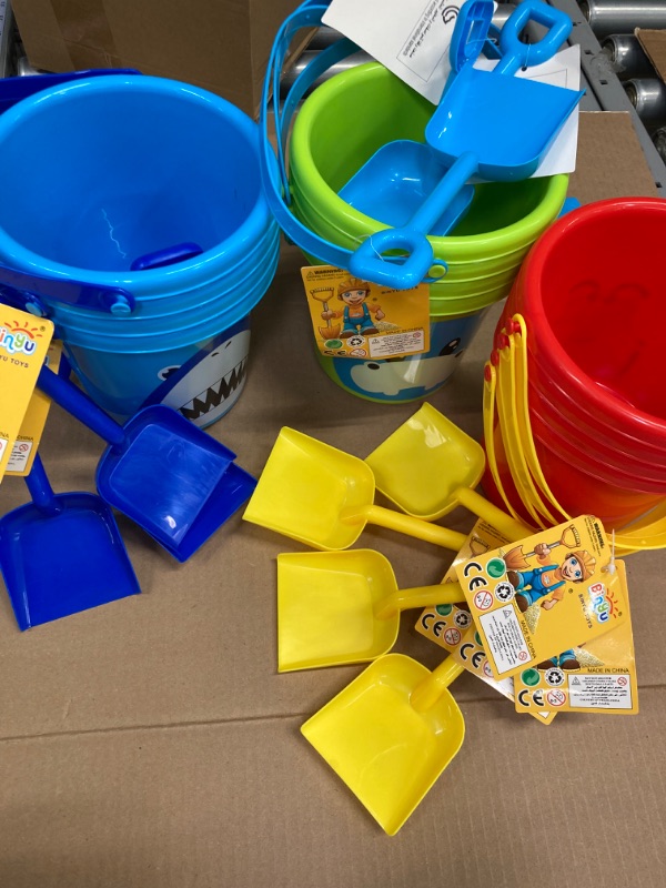 Photo 1 of 12 Set Sand Buckets and Shovels for Kids Bulk Beach Bucket Crab Hippo Shark Plastic Bucket Sand Pail with Handles Beach Toys for Building Castle Sandbox Summer Beach Party Supplies, Red, Blue, Green Animal Style 5.7 x 6.3 Inch pack 2