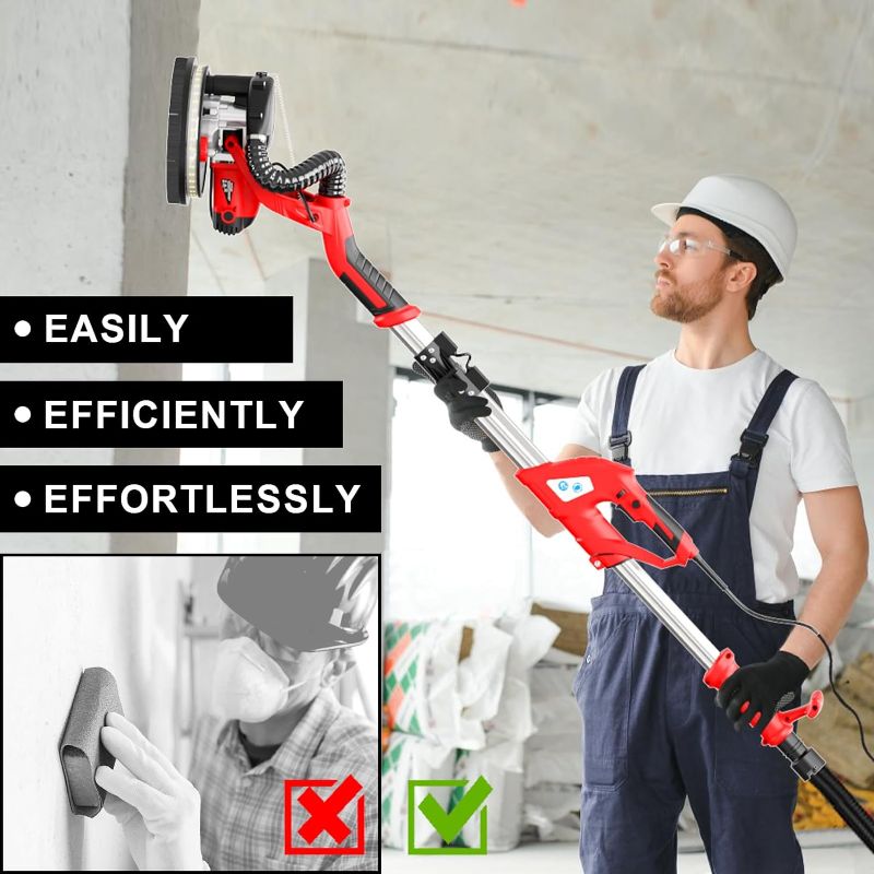 Photo 2 of Drywall Sander with Vacuum Attachment, IMQUALI 750W Electric Sander Tool with Extendable Handle, Popcorn Ceiling Removal Tool with 7 Variable Speed 800-1750RPM, LED Light, 12pcs Sanding Discs, I01R