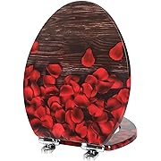 Photo 1 of Angol Shiold Elongated Toilet Seat Molded Wood Toilet Seat with Quietly Close and Quick Release Hinges, Easy to Install also Easy to Clean (Elongated, Red Rose)