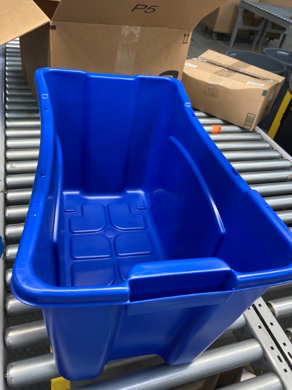 Photo 3 of Rubbermaid Commercial Products, Recycling Bin/Box for Paper and Packaging, Stackable, 18 GAL, for Indoors/Outdoors/Garages/Homes/Commercial Facilities, Blue (FG571873BLUE) 18 Gallon Recycling Bin 1 Pack